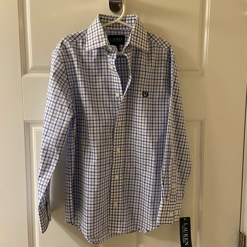 Ralph Lauren Blue and White Checkered Shirt size 8 NWT